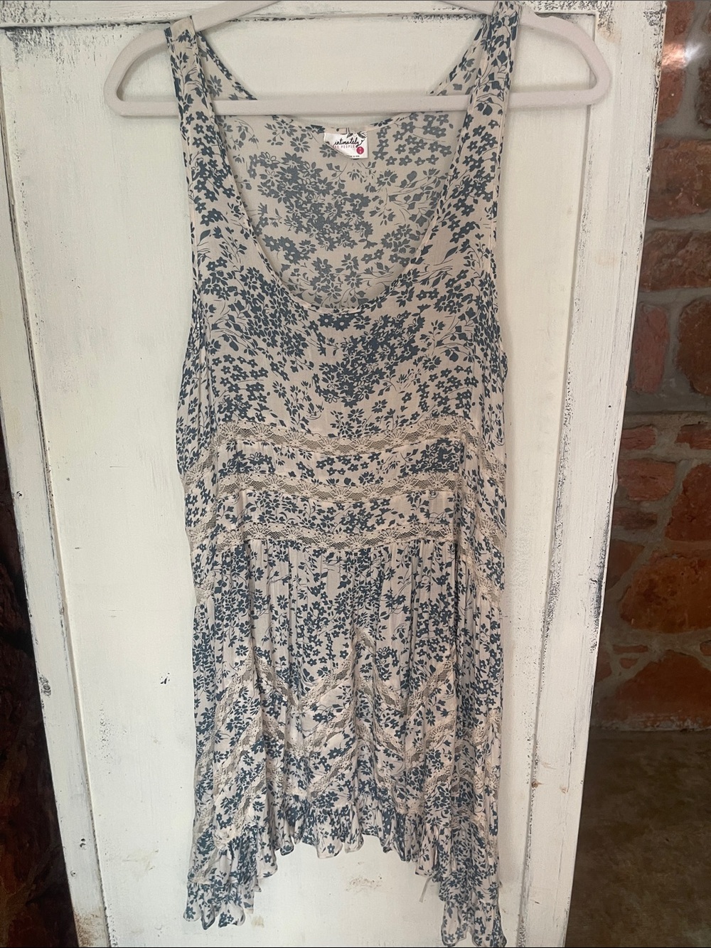 Free People cream and blue floral asymmetrical tank dress